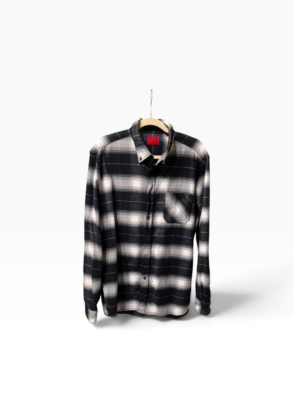 HUGO BOSS Ermann Plaid Flannel Shirt Mens XXL Black White Gray Straight Fit